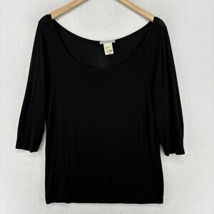 SARAH PACINI Top 4 M Stretch Modal Jersey Scoop Neck 3/4 Sleeve Black Italy